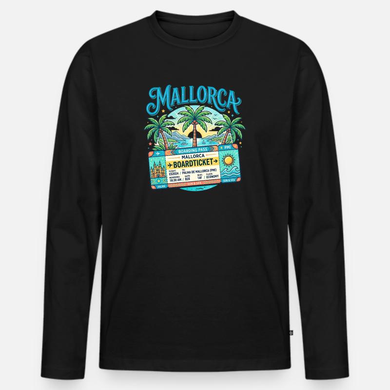 Mallorca Boarding Pass – Sommer Urlaub - Männer Premium Bio Langarmshirt - Schwarz