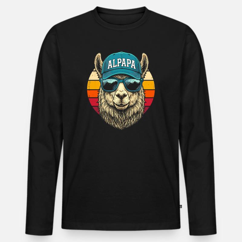 Alpaka Retro Sonnenbrillen Cap - Männer Premium Bio Langarmshirt - Schwarz