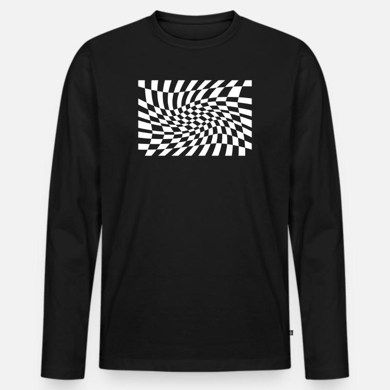 Optischer Checker-Wirbel - Männer Premium Bio Langarmshirt - Schwarz