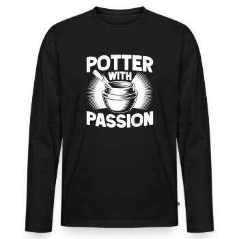 Potiers passionnés de poterie - T-shirt manches longues Premium bio Homme - noir - Devant - Nico (187cm)