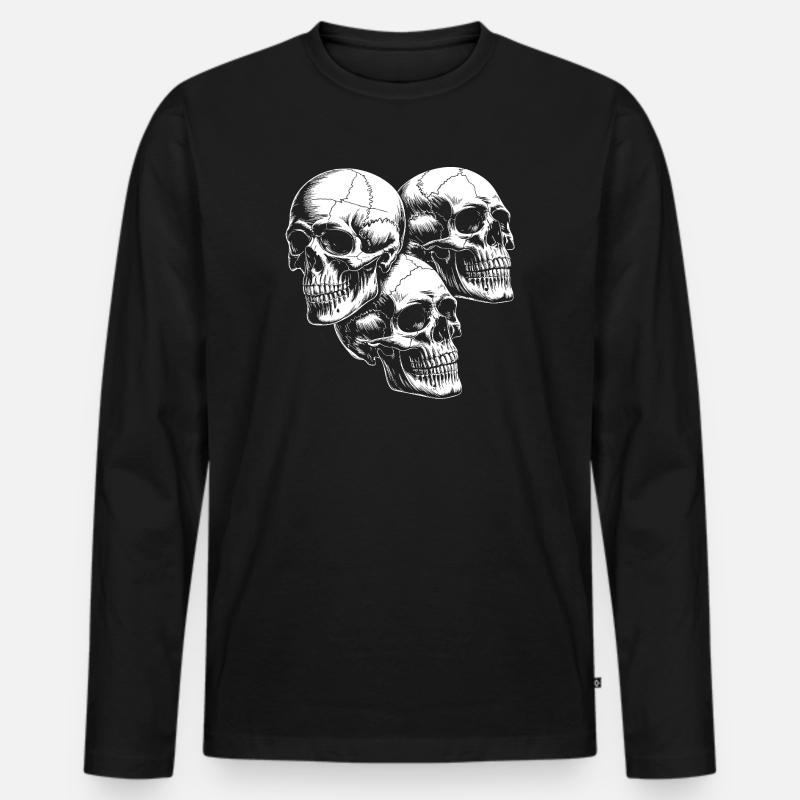 Dreier Schädel Silhouette - Männer Premium Bio Langarmshirt - Schwarz
