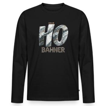 SPUR H0 BAHNER – Marmor Edition - Männer Premium Bio Langarmshirt - Schwarz - Vorne - Nico (187cm)