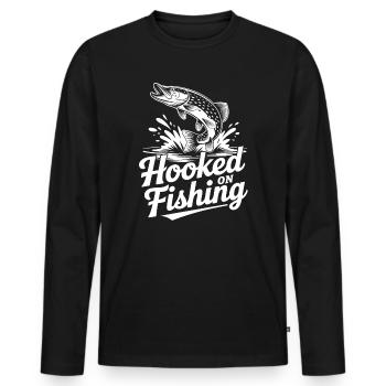 Hooked on Fishing Grafik - Männer Premium Bio Langarmshirt - Schwarz - Vorne - Nico (187cm)