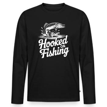 Accro à la pêche - T-shirt manches longues Premium bio Homme - noir - Devant - Nico (187cm)