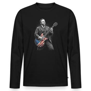 Theodore Roosevelt Guitariste avec Flags Guitar - T-shirt manches longues Premium bio Homme - noir - Devant - Nico (187cm)