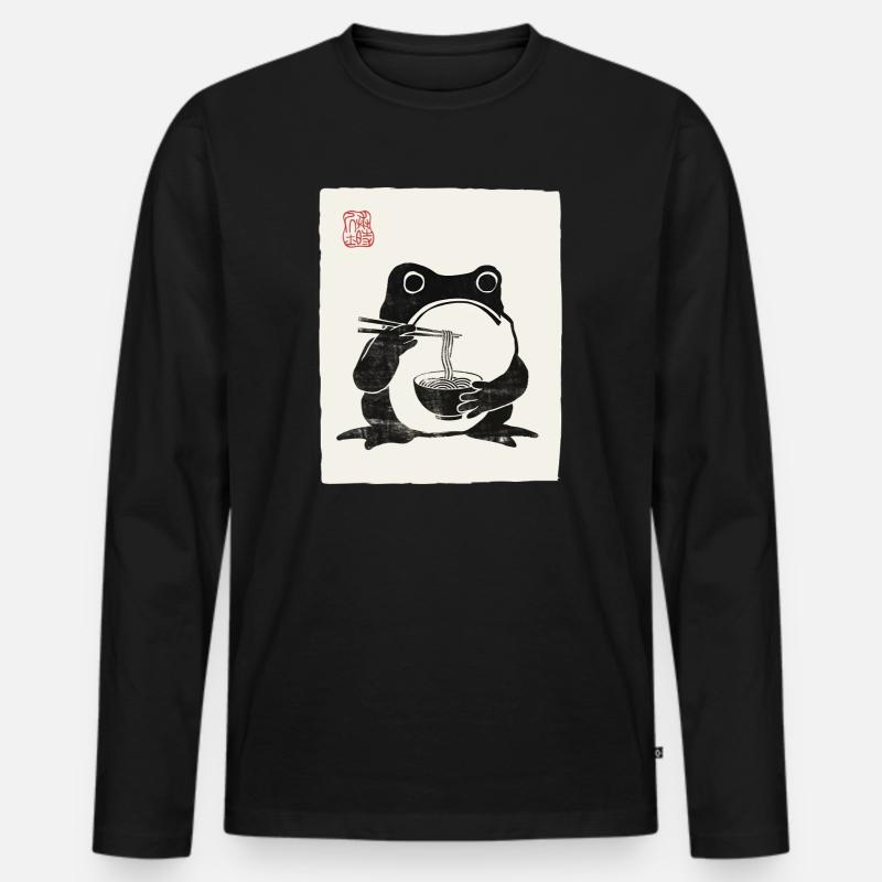 Japanisches Grumpy Frog Ramen-Nudelfest - Männer Premium Bio Langarmshirt - Schwarz