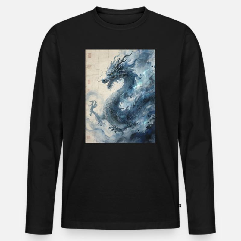 Die Sternennacht: Blauer Drache – Aether - Männer Premium Bio Langarmshirt - Schwarz