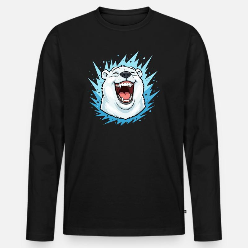 Lachender Eisbär im Blauen Blitz - Männer Premium Bio Langarmshirt - Schwarz