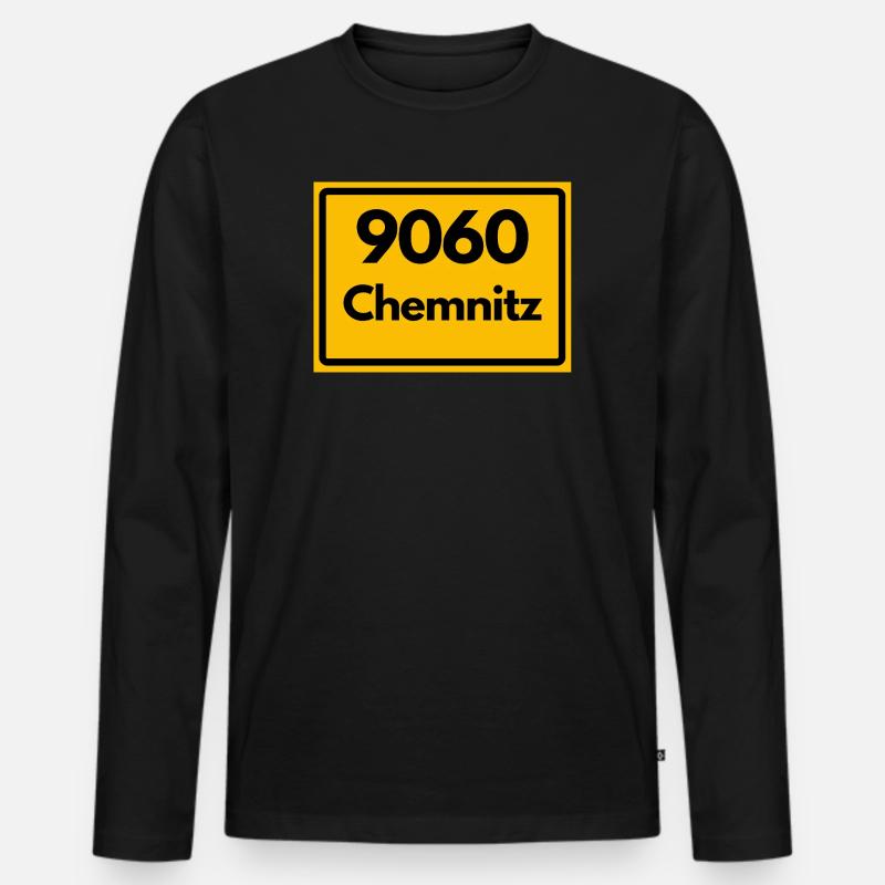 9060 PLZ SACHSEN CHEMNITZ ALTE POSTLEITZAHL - Männer Premium Bio Langarmshirt - Schwarz