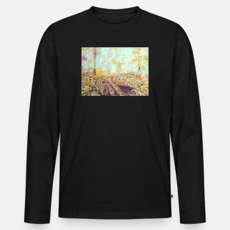 Wald-Aquarelllandschaft im Herbst - Männer Premium Bio Langarmshirt - Schwarz