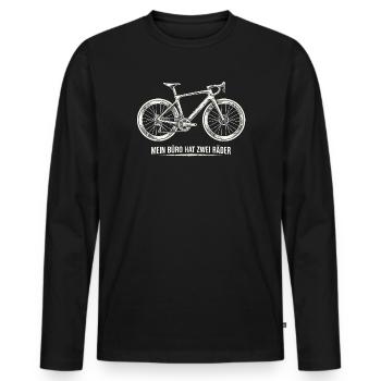 Rennrad Spruch – Mein Büro hat zwei Räder - Männer Premium Bio Langarmshirt - Schwarz - Vorne - Nico (187cm)
