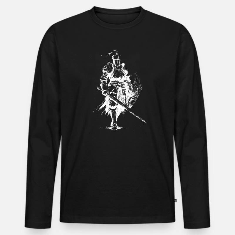 Mittelalterliche Ritter-Silhouette mit Lanze - Männer Premium Bio Langarmshirt - Schwarz