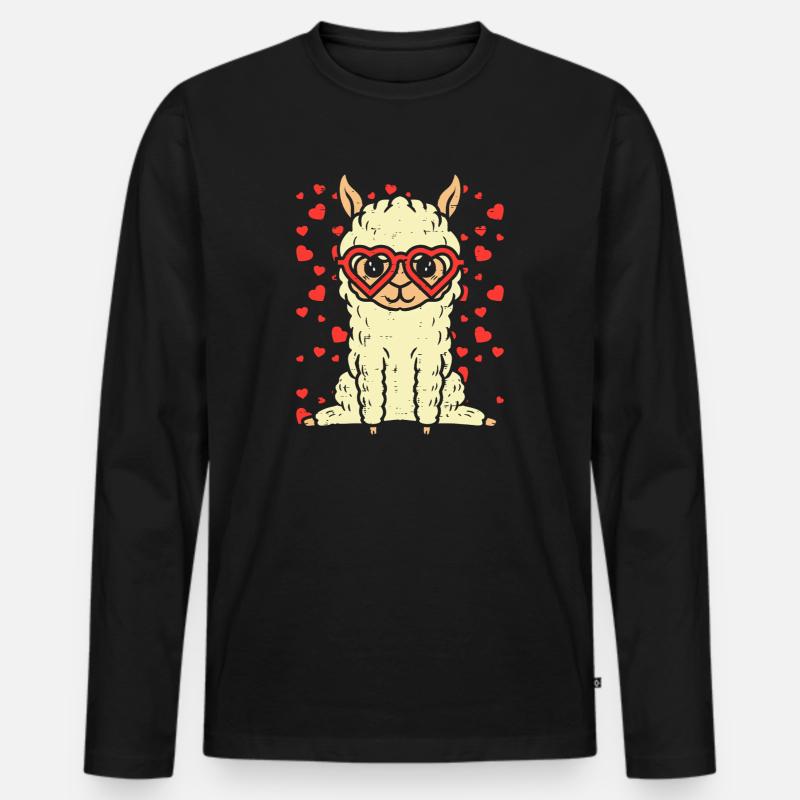 Valentine Llama - Männer Premium Bio Langarmshirt - Schwarz