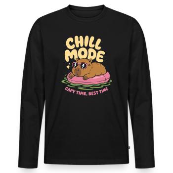 Chill Mode Capybara No Rush - Men's Premium Organic Long Sleeve Shirt - black - Front - Nico (187cm)
