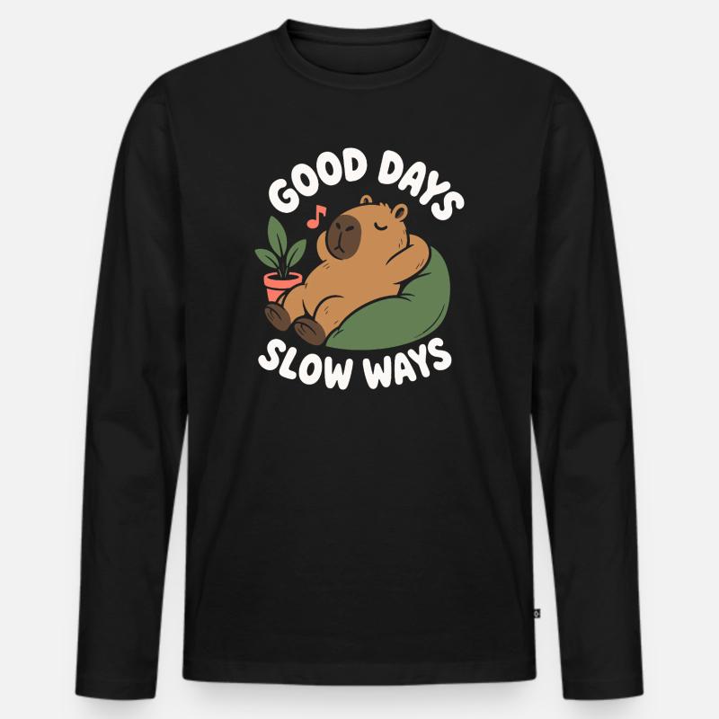 Good Days Slow Ways Capybara - Männer Premium Bio Langarmshirt - Schwarz