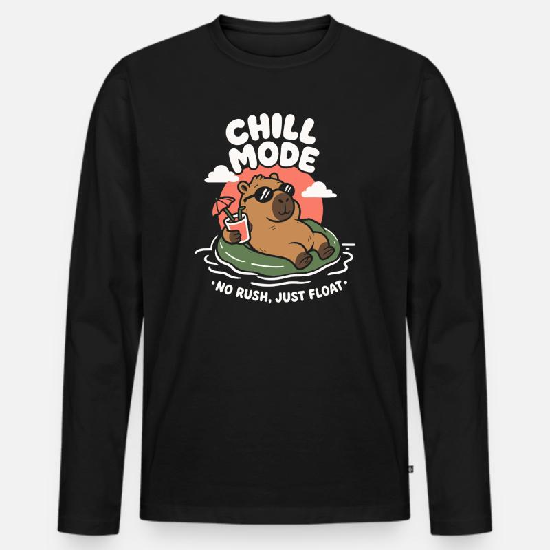 Chill Mode Summer Capybara - Männer Premium Bio Langarmshirt - Schwarz