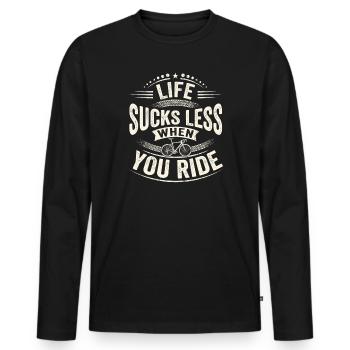 Life Sucks Less When You Ride – Radsport Spruch - Männer Premium Bio Langarmshirt - Schwarz - Vorne - Nico (187cm)