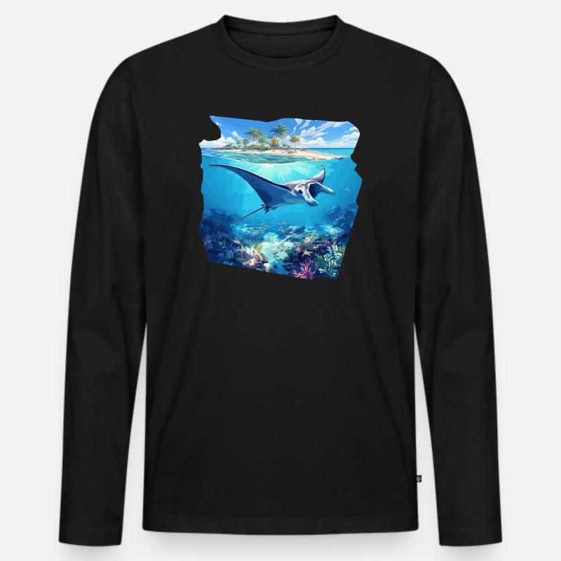 Rochen Mantarochen - Männer Premium Bio Langarmshirt - Schwarz
