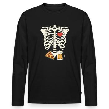 Dad Skeleton Halloween Beer Pizza Funny Pregnancy  - Men's Premium Organic Long Sleeve Shirt - black - Front - Nico (187cm)