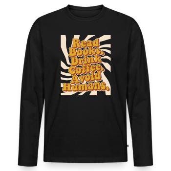 Livres de café pour rats de bibliothèque introvertis - T-shirt manches longues Premium bio Homme - noir - Devant - Nico (187cm)