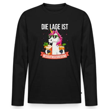 Einhorn Die Lage ist besäufniserregend - Männer Premium Bio Langarmshirt - Schwarz - Vorne - Nico (187cm)
