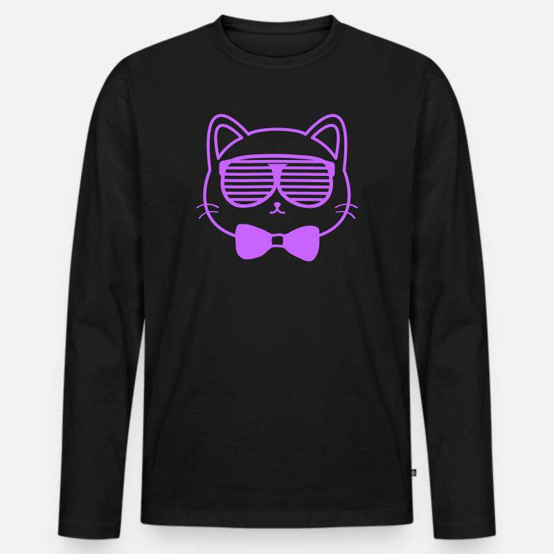 Katze mit Sonnenbrille - Männer Premium Bio Langarmshirt - Schwarz