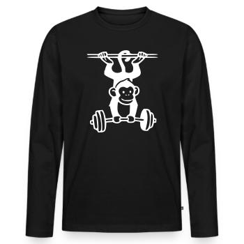 Puissance des primates - Haltérophilie singe (Blanc) - T-shirt manches longues Premium bio Homme - noir - Devant - Nico (187cm)