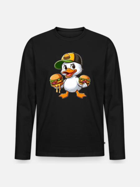 Funny Duck Hamburger Fast Food Drawing - Men's Premium Organic Long Sleeve Shirt - black