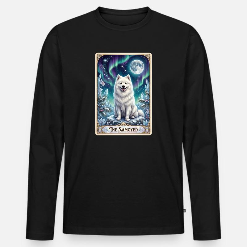 Samojede unter Nordlichtern - Männer Premium Bio Langarmshirt - Schwarz