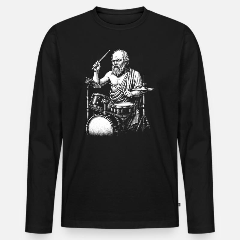 Ancient Greek Philosopher Socrates Drumming - Men's Premium Organic Long Sleeve Shirt - black