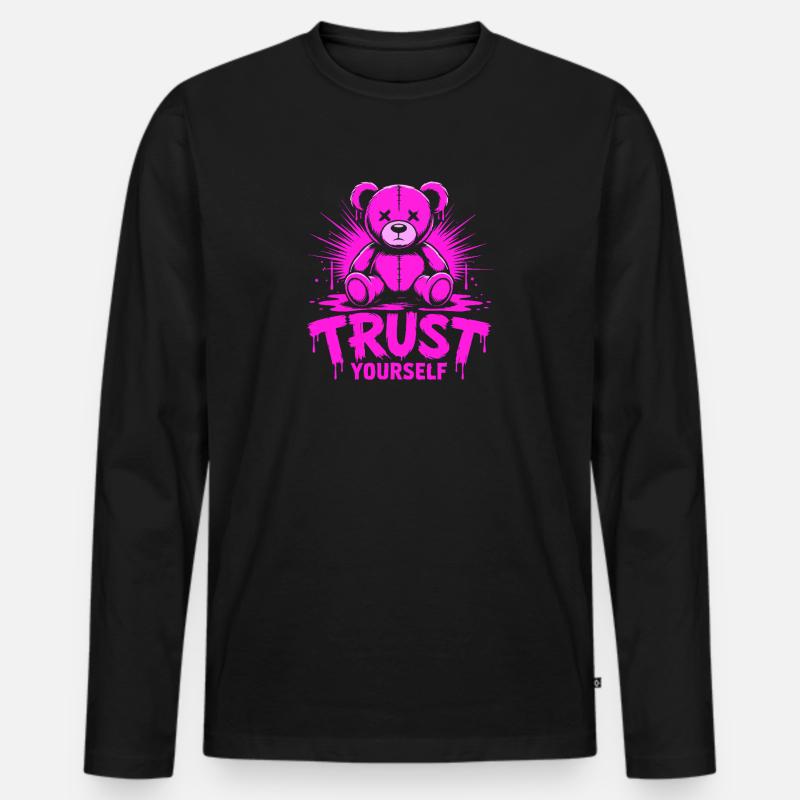 Trust Yourself Edgy Rosa Teddybär - Männer Premium Bio Langarmshirt - Schwarz