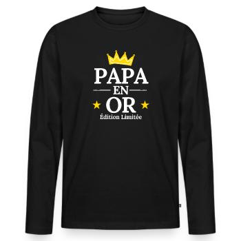 Papa en Or Édition Limitée - T-shirt manches longues Premium bio Homme - noir - Devant - Nico (187cm)