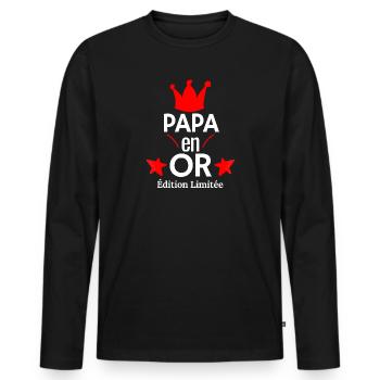PAPA en OR Édition Limitée - T-shirt manches longues Premium bio Homme - noir - Devant - Nico (187cm)