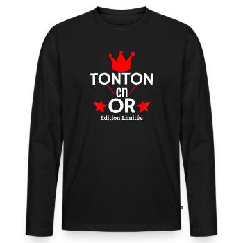 Tonton en OR Édition Limitée - T-shirt manches longues Premium bio Homme - noir - Devant - Nico (187cm)