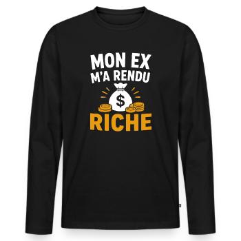 Mon ex m'a rendu riche - T-shirt manches longues Premium bio Homme - noir - Devant - Nico (187cm)