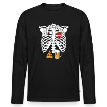 Dad Skeleton Halloween Beer Pizza Funny Pregnancy  - Men's Premium Organic Long Sleeve Shirt - black - Front - Nico (187cm)