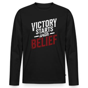 Victory Starts with Belief - Men's Premium Organic Long Sleeve Shirt - black - Front - Nico (187cm)