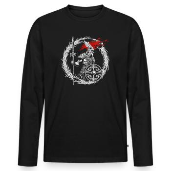 Guerrier viking intrépide - Valhalla attend - T-shirt manches longues Premium bio Homme - noir - Devant - Nico (187cm)