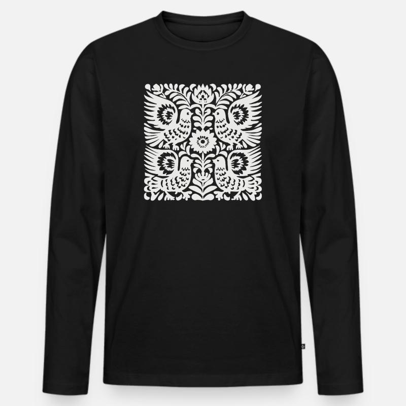 Taube-Blumenwappen - Männer Premium Bio Langarmshirt - Schwarz