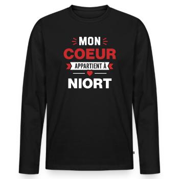 Mon Cœur Appartient à Niort - T-shirt manches longues Premium bio Homme - noir - Devant - Nico (187cm)