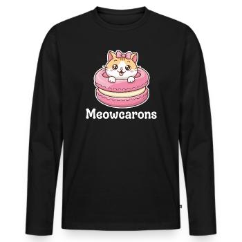 Cute Meowcarons motif with cat and macaron - Men's Premium Organic Long Sleeve Shirt - black - Front - Nico (187cm)