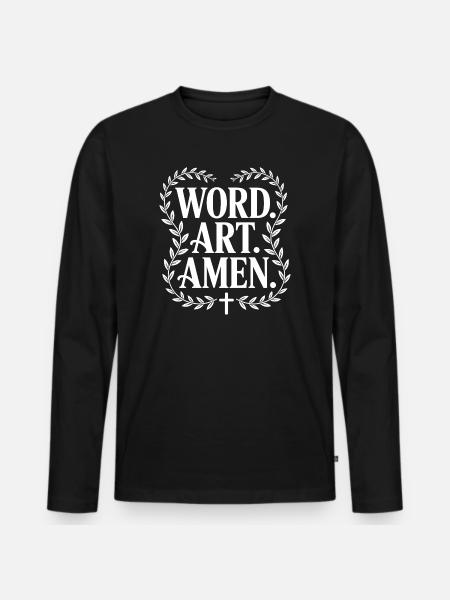 Word Art Amen Cross Laurel - Men's Premium Organic Long Sleeve Shirt - black
