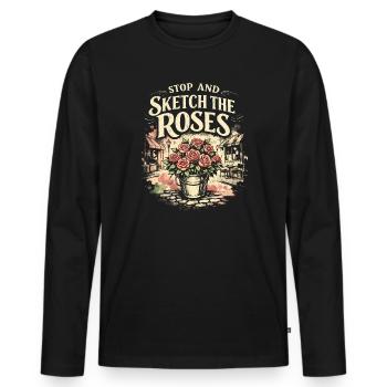 Stop & Sketch Roses | Urban Sketching - Men's Premium Organic Long Sleeve Shirt - black - Front - Nico (187cm)