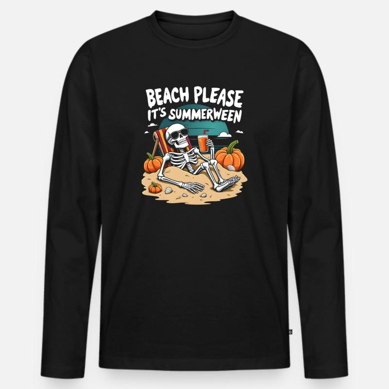 Beach Please Summerween Halloween - Männer Premium Bio Langarmshirt - Schwarz