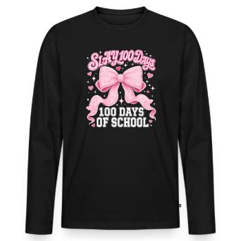 Slay 100 Tage Schule Pink Schleife Coquette - Männer Premium Bio Langarmshirt - Schwarz - Vorne - Nico (187cm)