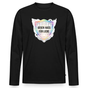 Anti Hass Statement für Frauen Männer Shirt  - Männer Premium Bio Langarmshirt - Schwarz - Vorne - Nico (187cm)