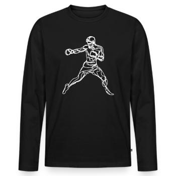 Boxer Grafik - Männer Premium Bio Langarmshirt - Schwarz - Vorne - Nico (187cm)