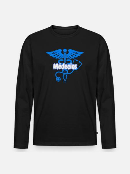 Médecins Caduceus Bleu  - T-shirt manches longues Premium bio Homme - noir