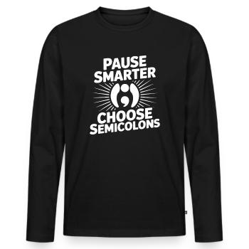 Pause point-virgule Smarter Point-virgule - T-shirt manches longues Premium bio Homme - noir - Devant - Nico (187cm)
