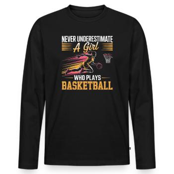 Ne sous-estimez jamais une fille qui joue au basket-ball - T-shirt manches longues Premium bio Homme - noir - Devant - Nico (187cm)